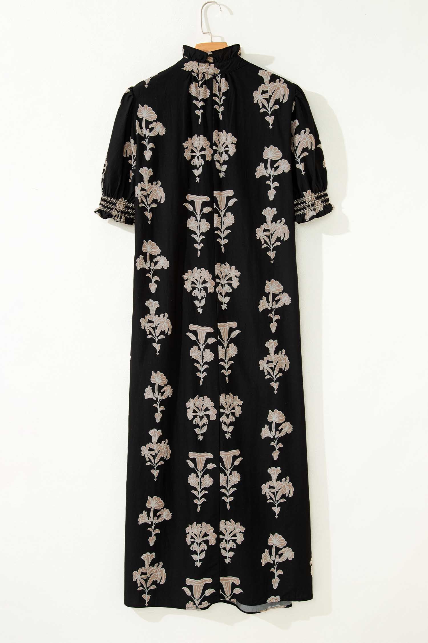 Plus Size Floral Print Frilled Collar Maxi Dress