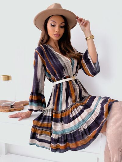 Plus Size Buttoned Striped Long Sleeve Mini Dress