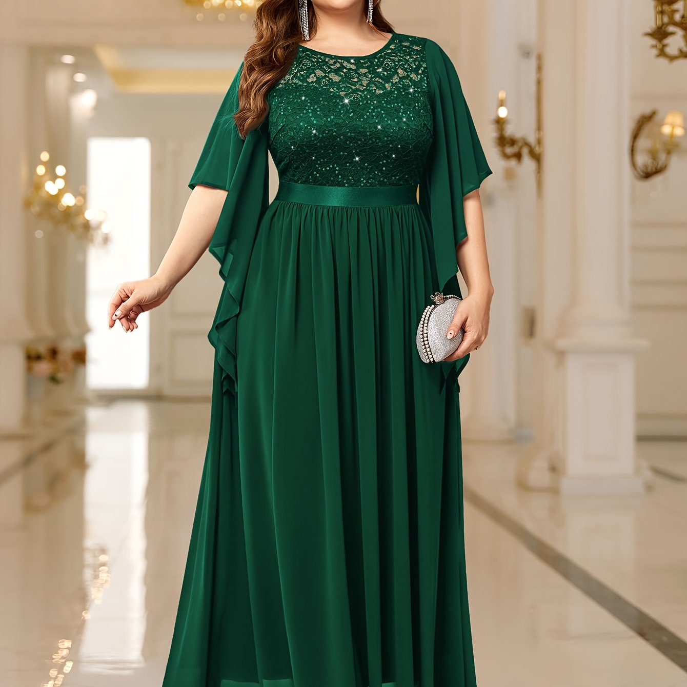 Plus Size Elegant Butterfly Sleeve Maxi Dress