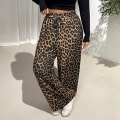 Plus Size Leopard-Print Casual Straight-Leg Pants