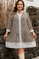 Plus Size Leopard Print V-Neck Mini Dress