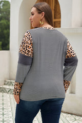 Plus Size Leopard Patchwork Long Sleeve Tee