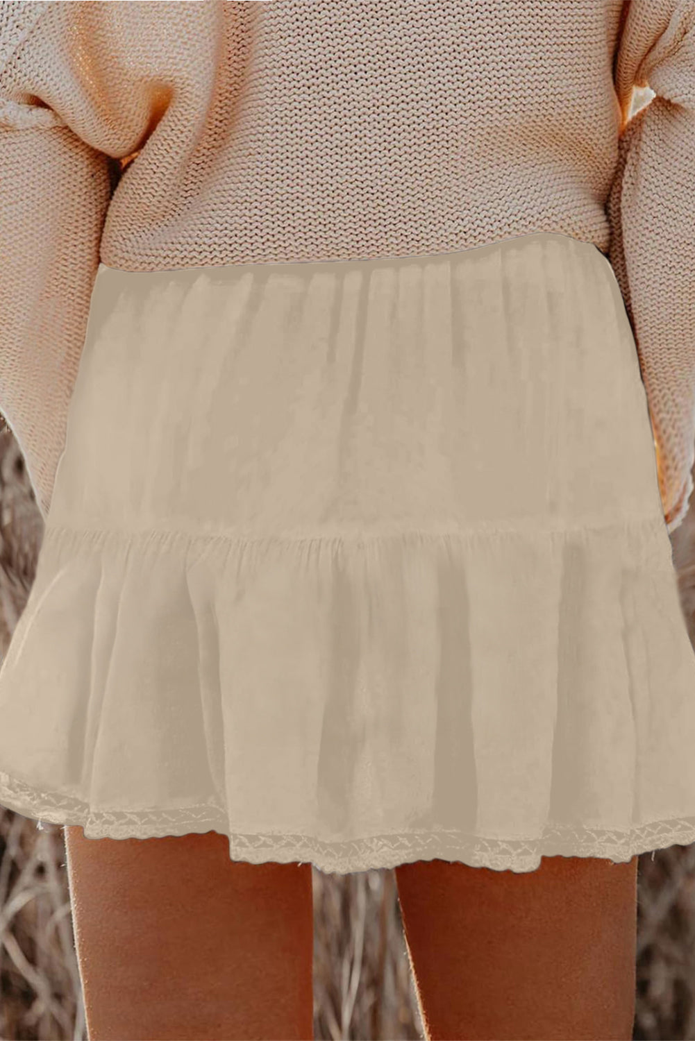 Plus Size Frilled Elastic Waist Lace Trim Boho Shorts