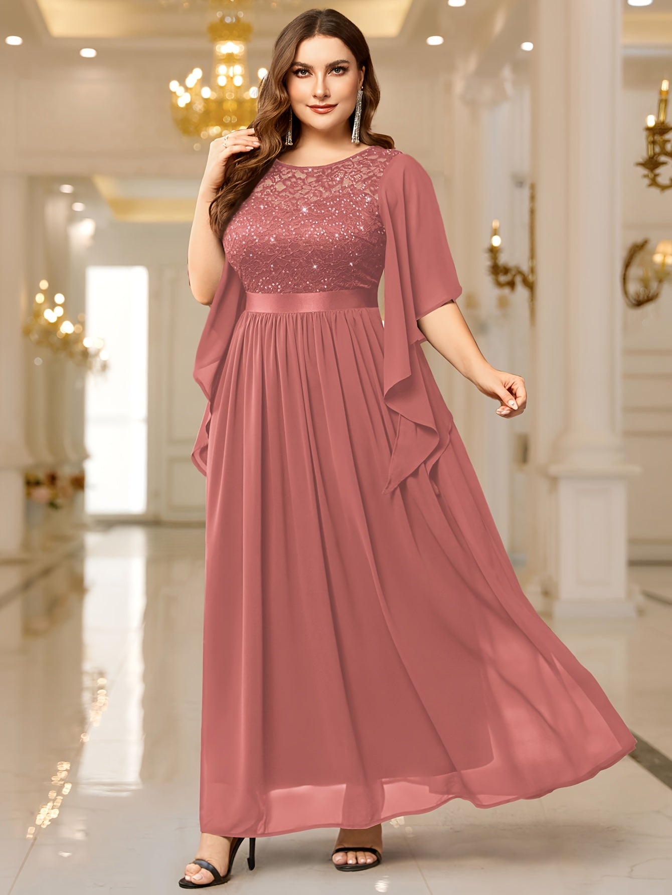 Plus Size Elegant Butterfly Sleeve Maxi Dress
