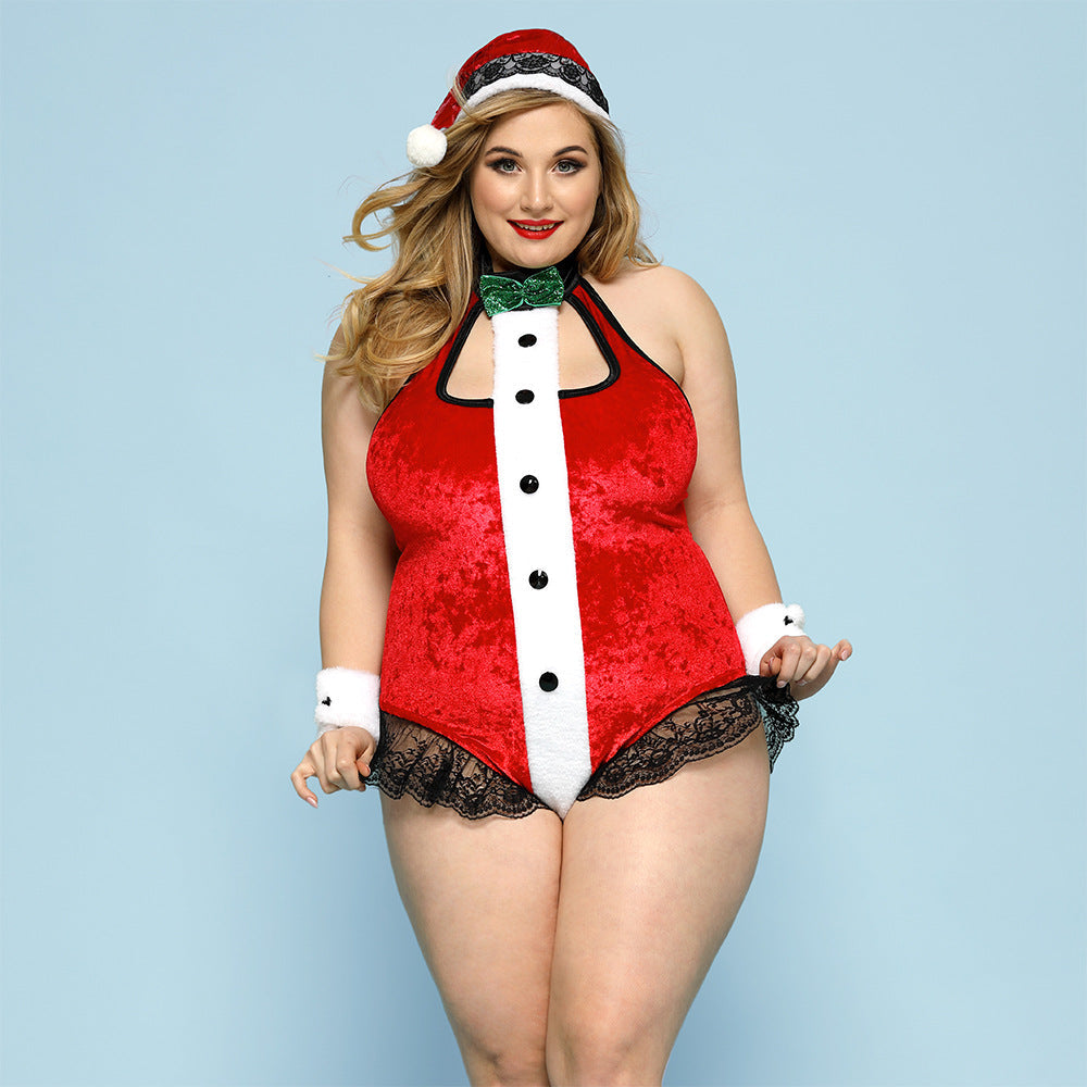 Plus Size Christmas Red One-Piece Lingerie