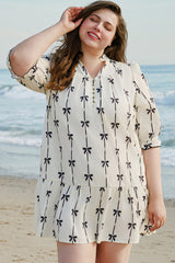Plus Size Bow Puff Sleeve Ruffled Mini Dress