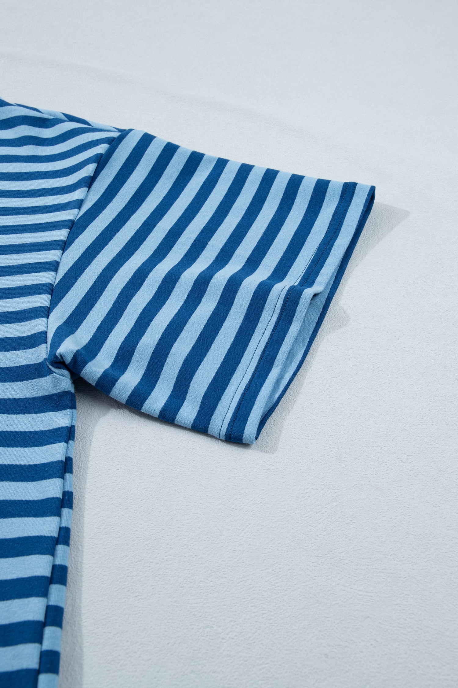 Plus Size Blue Striped Dropped Shoulder Tee and Shorts Set