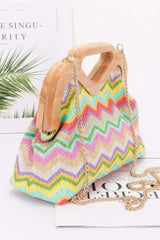 Plus Size Faux Straw Wood Frame Clutch