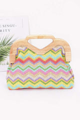 Plus Size Faux Straw Wood Frame Clutch