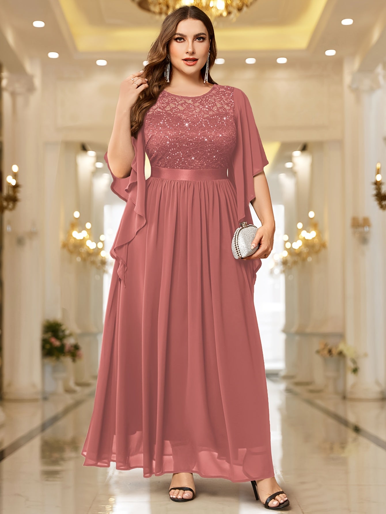 Plus Size Elegant Butterfly Sleeve Maxi Dress