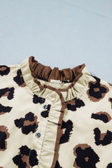 Plus Size Leopard Print Color Block Blouse