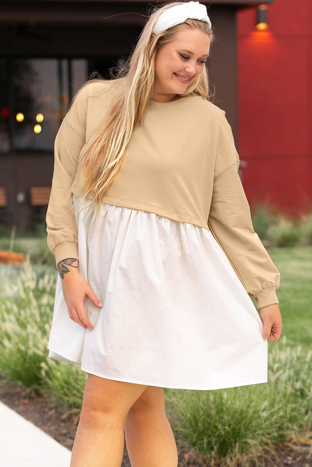 Plus Size Color Block Patchwork Mini Dress