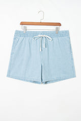 Plus Size Contrast Drawstring Elastic Waist Denim Shorts