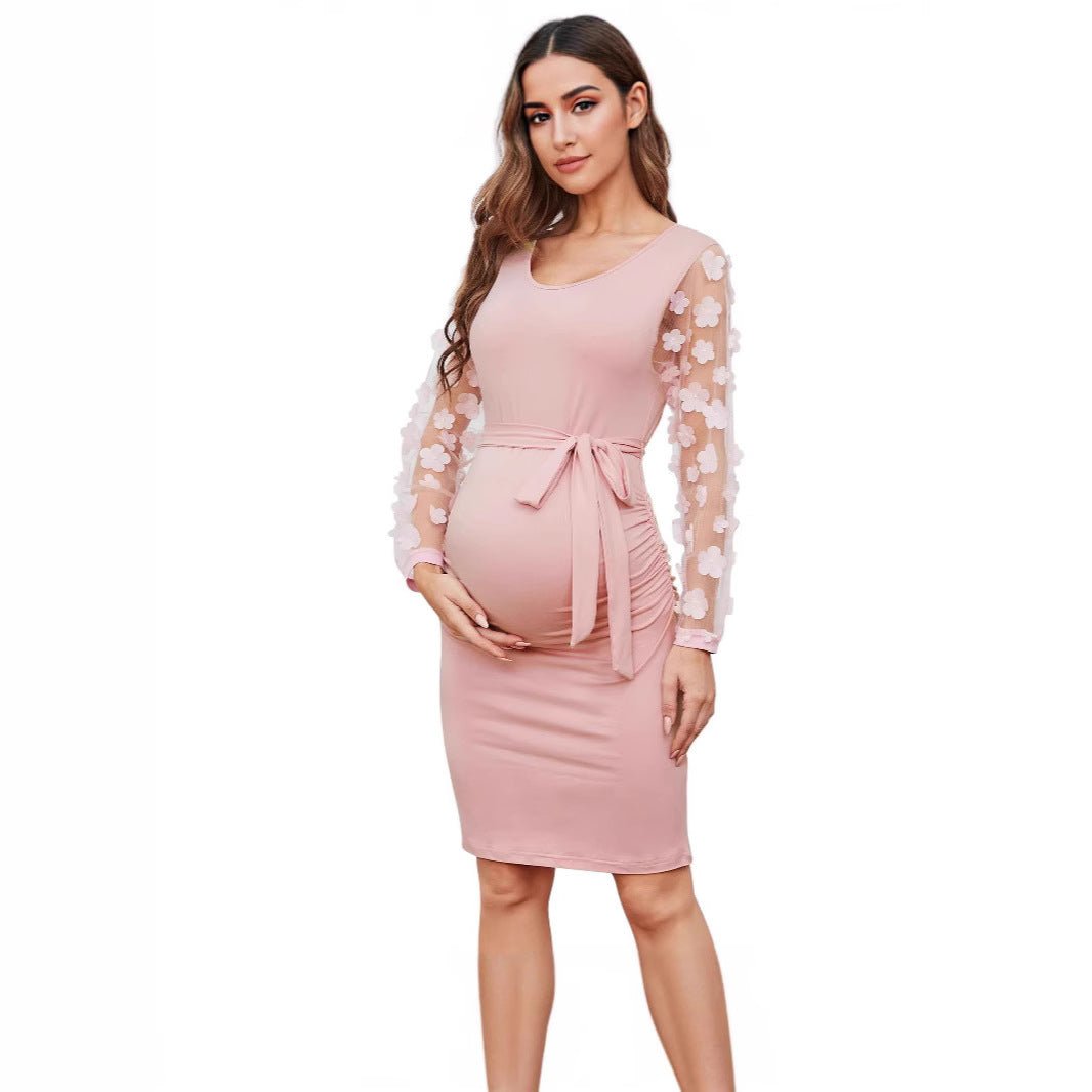 Plus Size Floral Patchwork Long Sleeve Maternity Dress