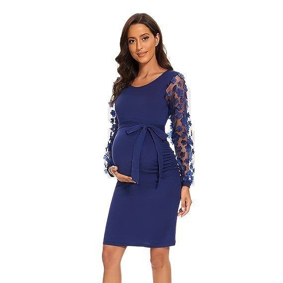 Plus Size Floral Patchwork Long Sleeve Maternity Dress