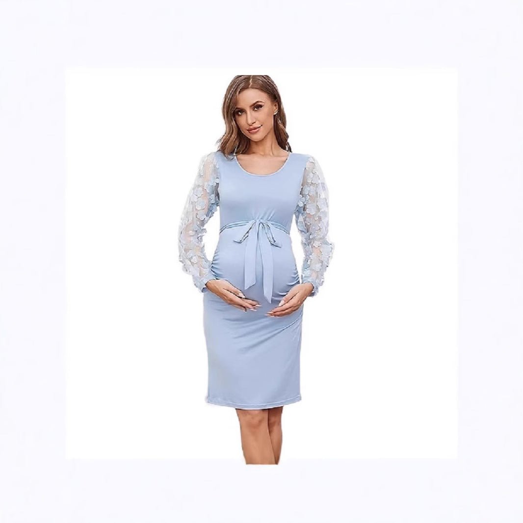 Plus Size Floral Patchwork Long Sleeve Maternity Dress