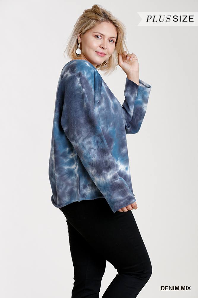 Plus Size French Terry Tie-Dye Raglan Top