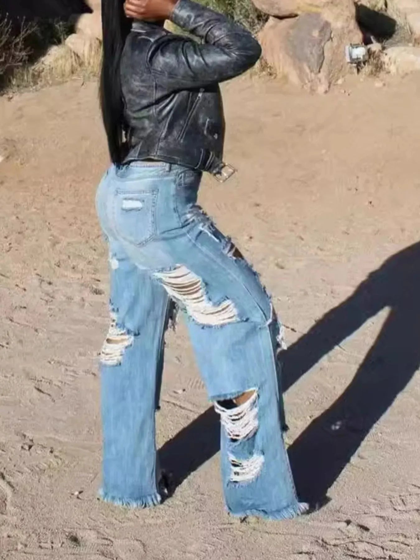 Plus Size Distressed Wide Leg Denim Jeans