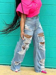 Plus Size Distressed Wide Leg Denim Jeans