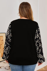 Plus Size Bow Knot Patchwork Crewneck Blouse