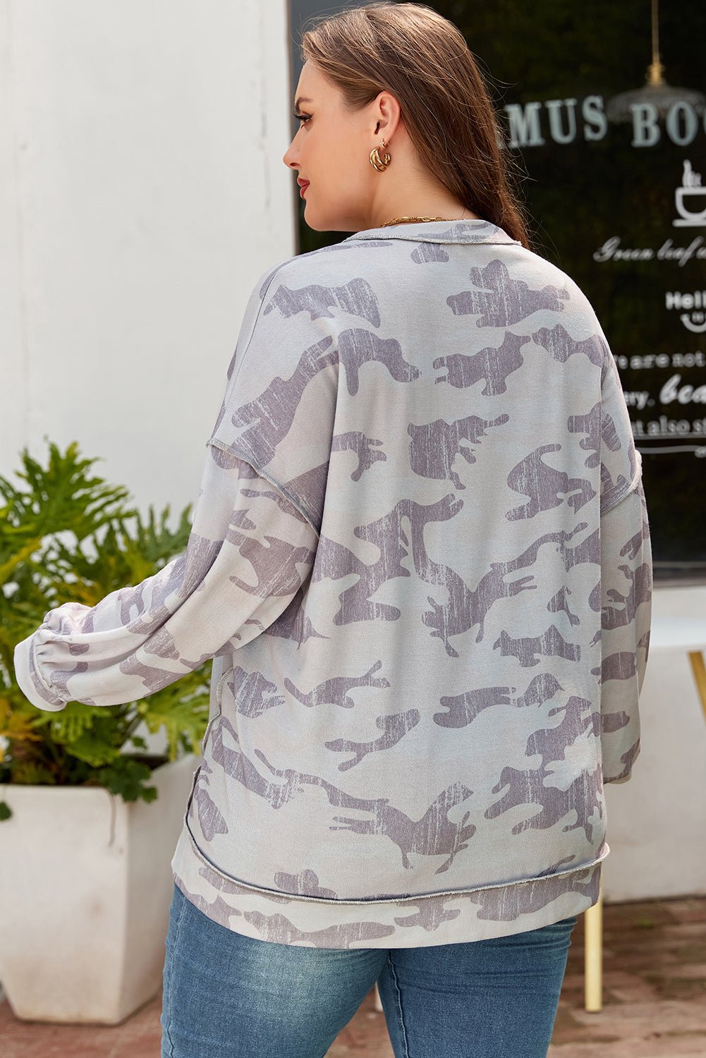 Plus Size Camouflage Print Round Neck Sweatshirt
