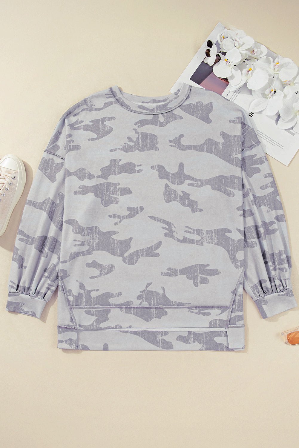 Plus Size Camouflage Print Round Neck Sweatshirt