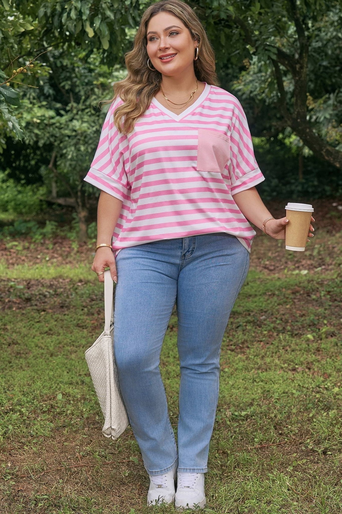 Plus Size Colorblock V-Neck Tee
