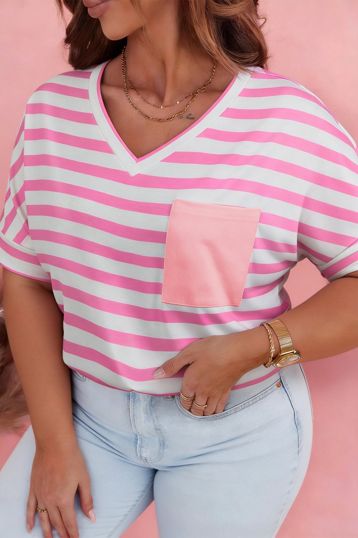 Plus Size Colorblock V-Neck Tee