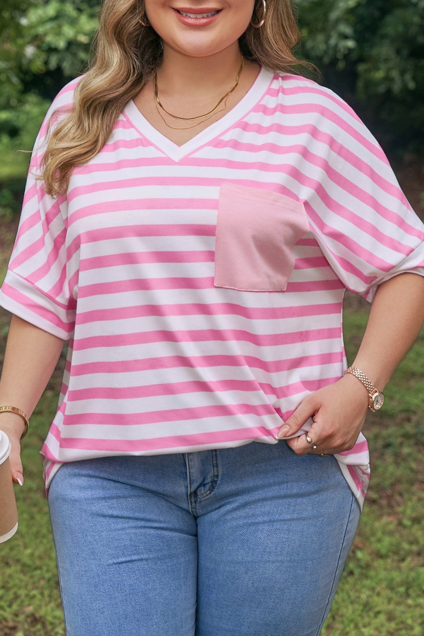 Plus Size Colorblock V-Neck Tee