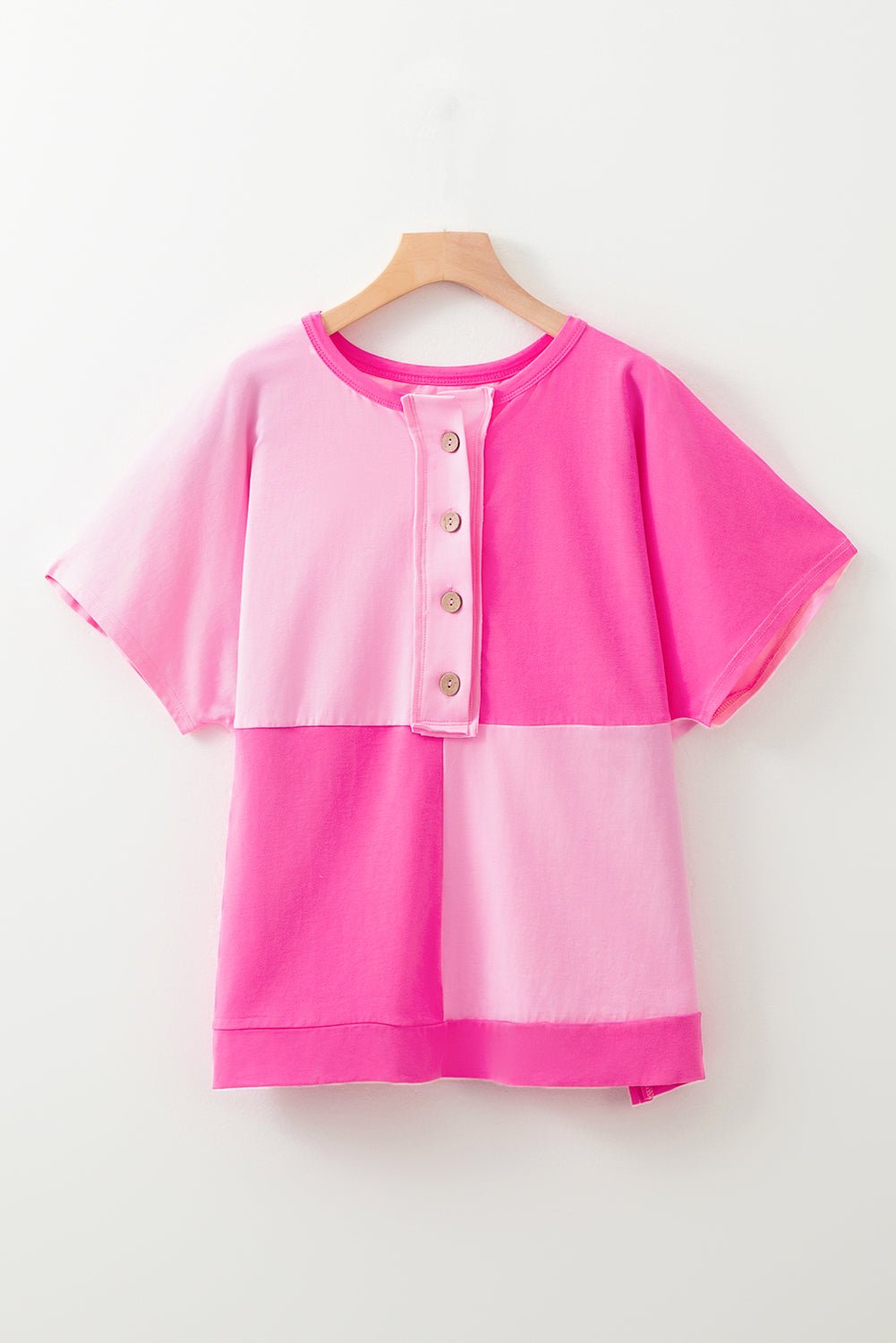 Plus Size Colorblock Patchwork Henley Top