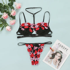 Plus Size Embroidered Halterneck Lingerie Set