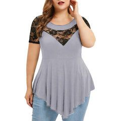 Plus Size Floral Lace Irregular Hem Blouse