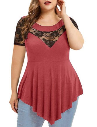 Plus Size Floral Lace Irregular Hem Blouse