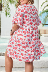 Plus Size Floral Ruffled V Neck Dress