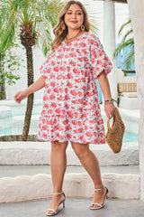 Plus Size Floral Ruffled V Neck Dress