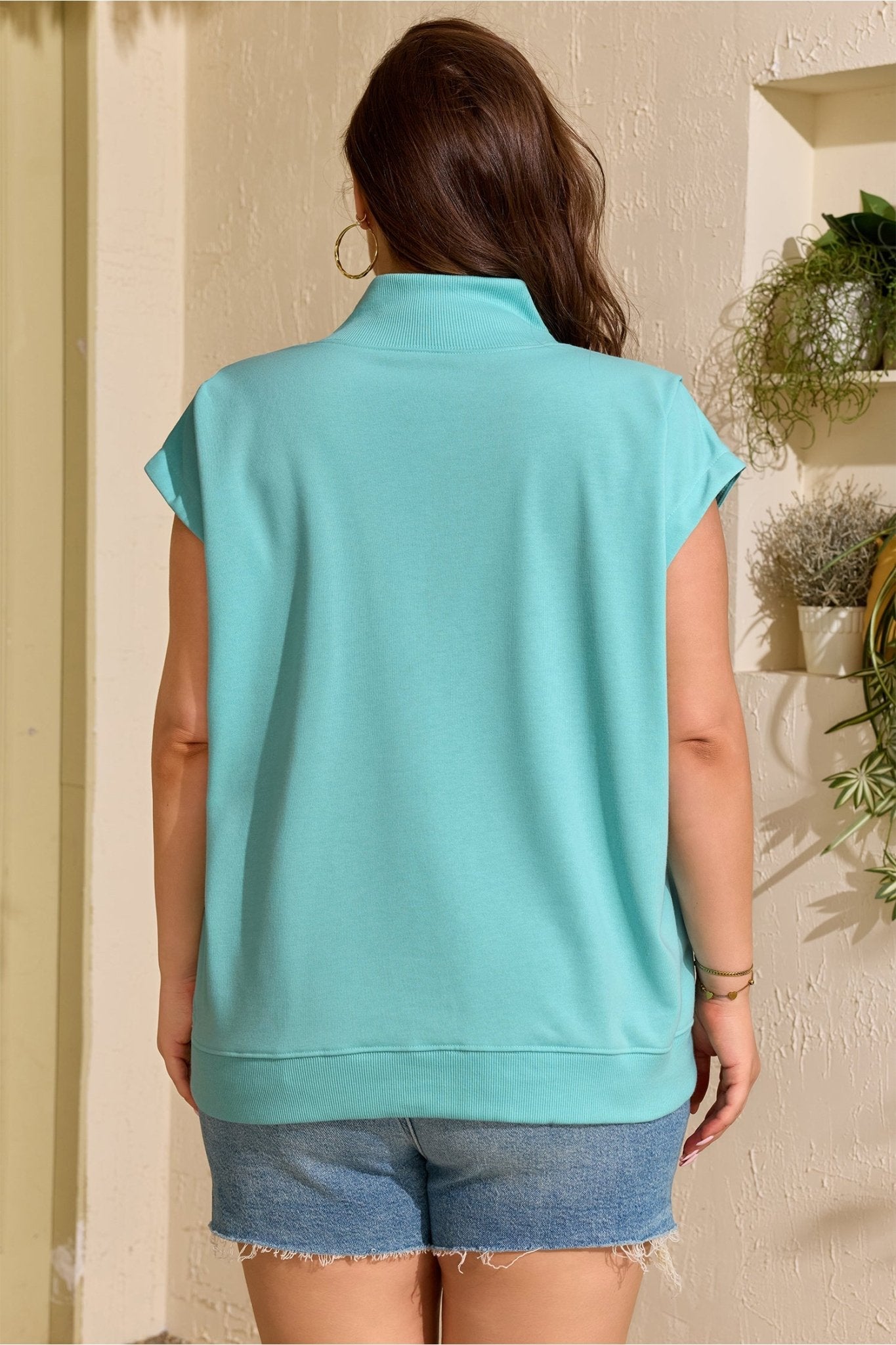 Plus Size High Neck Cap Sleeve Top