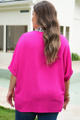 Plus Size Leopard Accent Notched Neck Top
