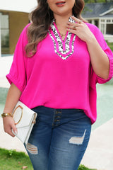 Plus Size Leopard Accent Notched Neck Top