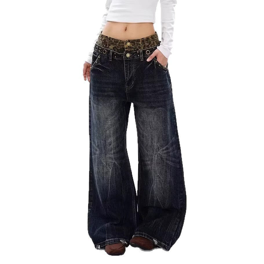 Plus Size Leopard Print Denim Jeans