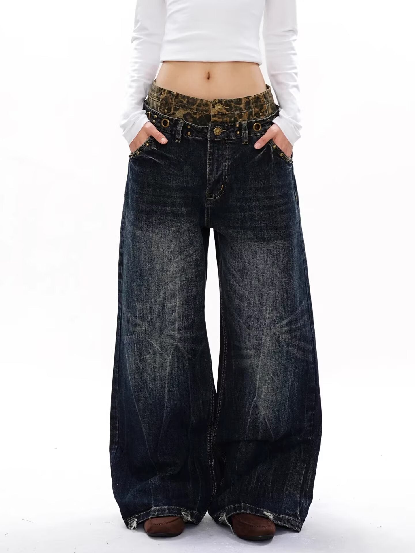 Plus Size Leopard Print Denim Jeans