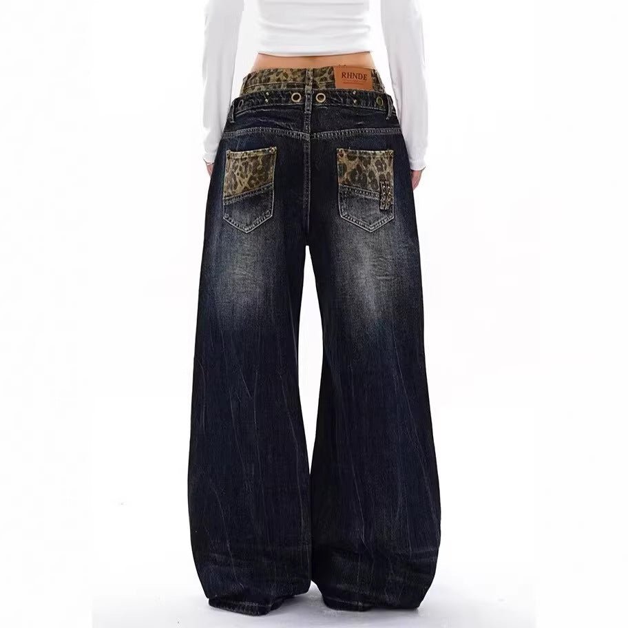 Plus Size Leopard Print Denim Jeans