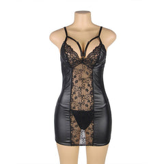Plus Size Lingerie Lace Leather Slip Nightdress