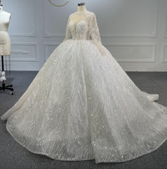 Plus Size Long-Sleeved Beaded Sequin Ball Gown